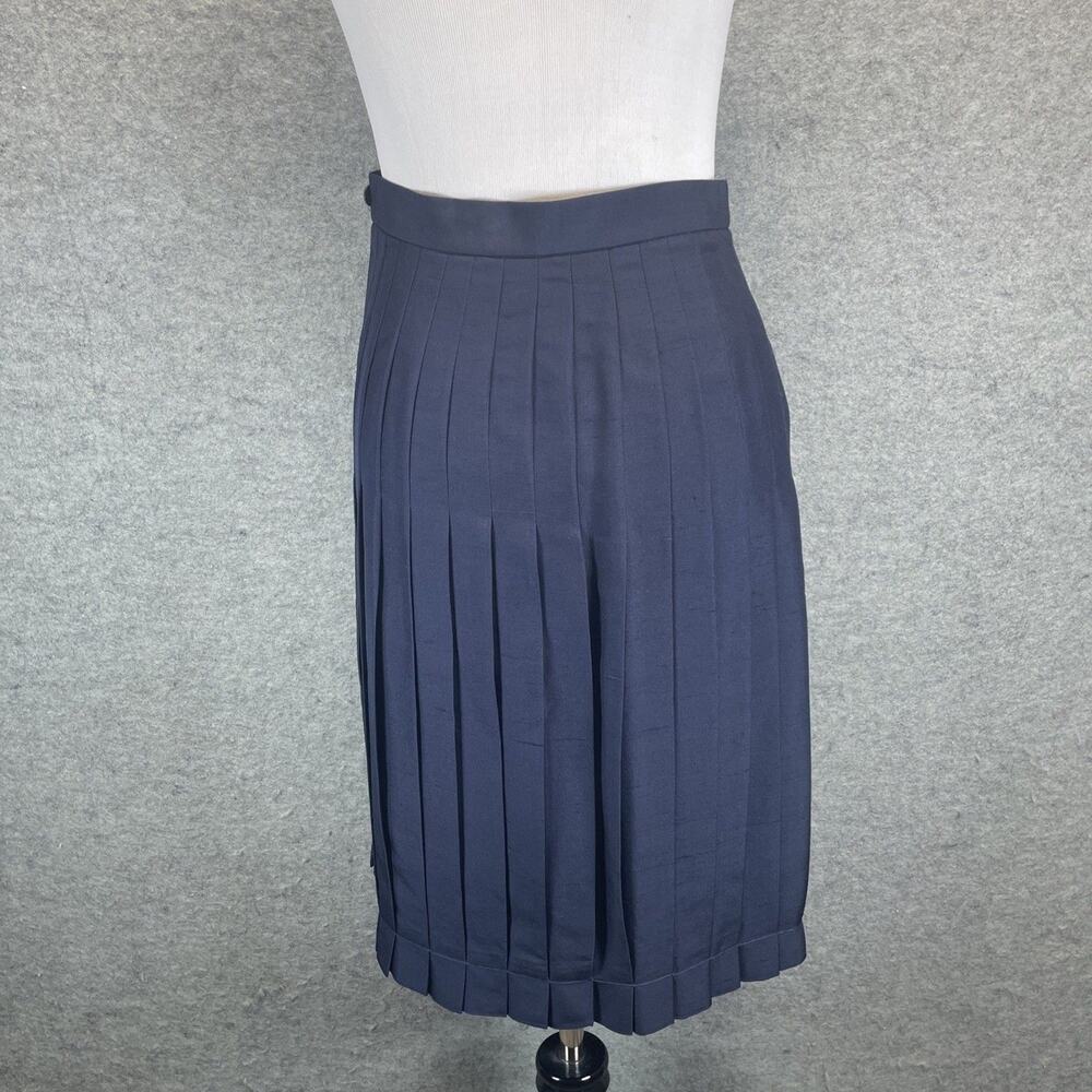 Vintage 80/90s Carlisle Pleated 100% Silk Skirt Women's US Size 4 Navy Blue - Picture 4 of 5